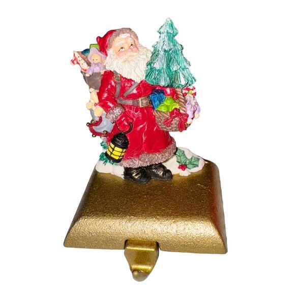 Vintage Hand Painted Santa Christmas Stocking Hanger Holder With Cast Iron Base - Picture 2 of 12